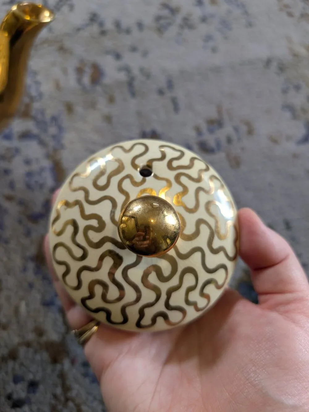 Vintage Sadler Tea Pot Made in England Numbered Gold Squiggles on Cream Crazing